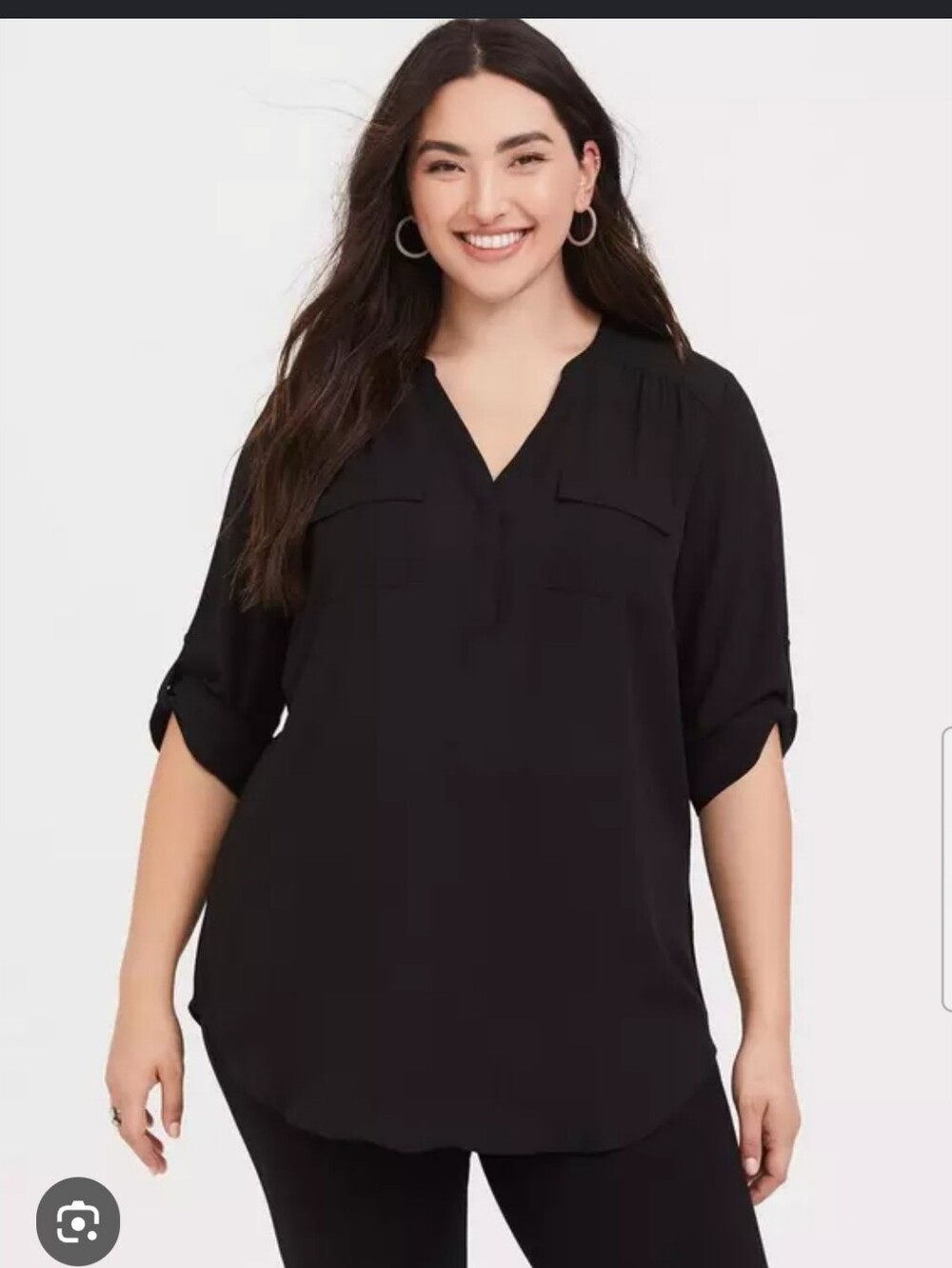 Torrid Black Torrid V-Neck Roll-Sleeve Tunic Blouse Size 1